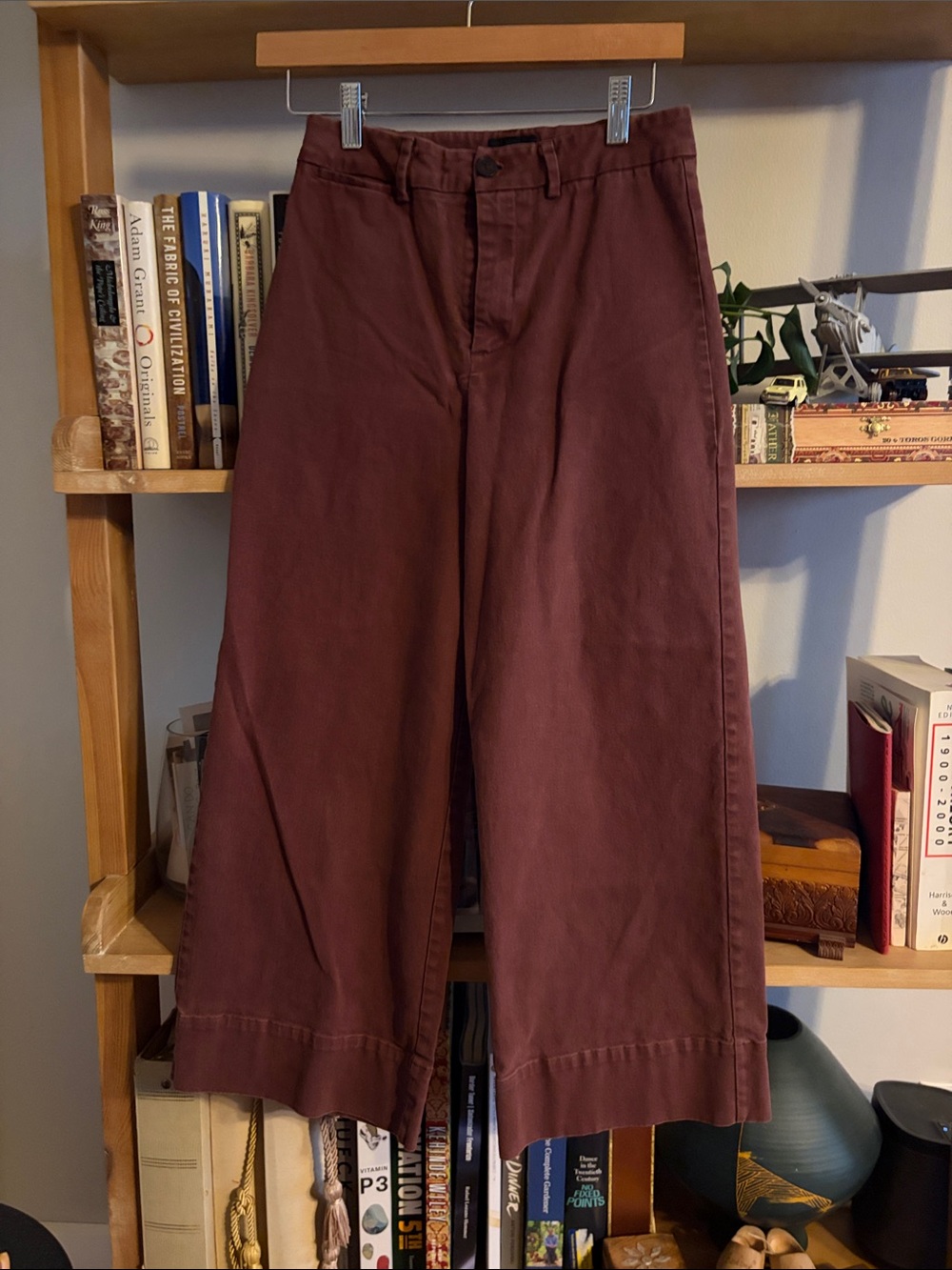 Frank & Oak Wide-Leg Cropped Pants in Deep Burgundy
